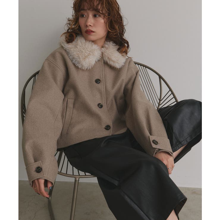 ベージュ | 【2025AW新作】ファーカラーフェイクウールジャケット | ad thie