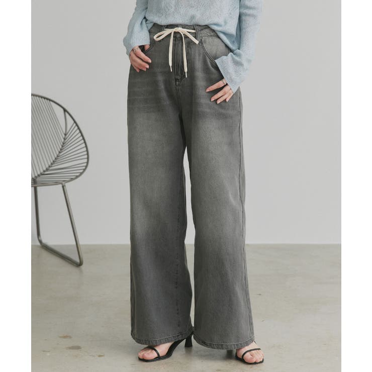 ブラック | 【2026SS新作】ヴィンテージワイドデニムパンツ | ad thie