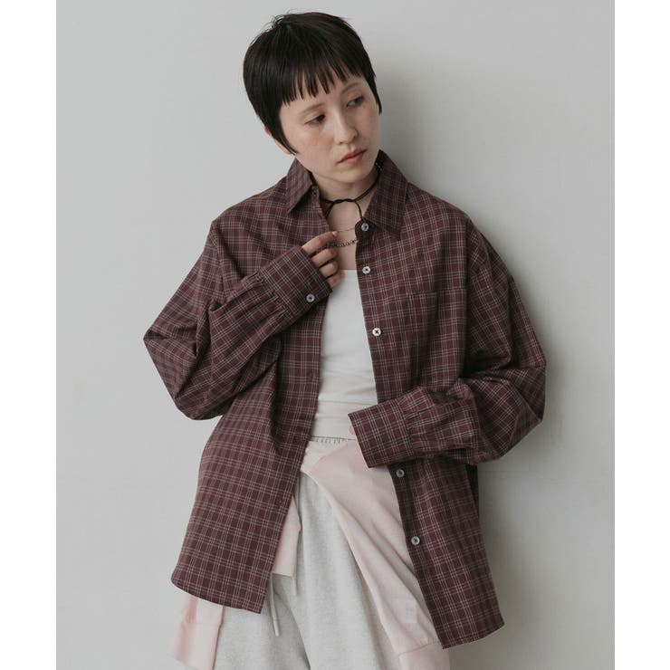 ボルドー | オーバーサイズチェックシャツ | ad thie