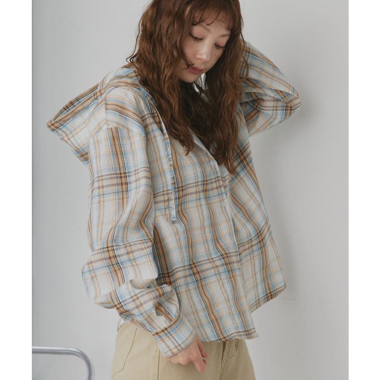 【2026SS新作】フード付きオーバーサイズチェックシャツ | ad thie | 詳細画像4 