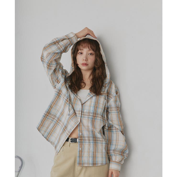 【2026SS新作】フード付きオーバーサイズチェックシャツ | ad thie | 詳細画像5 