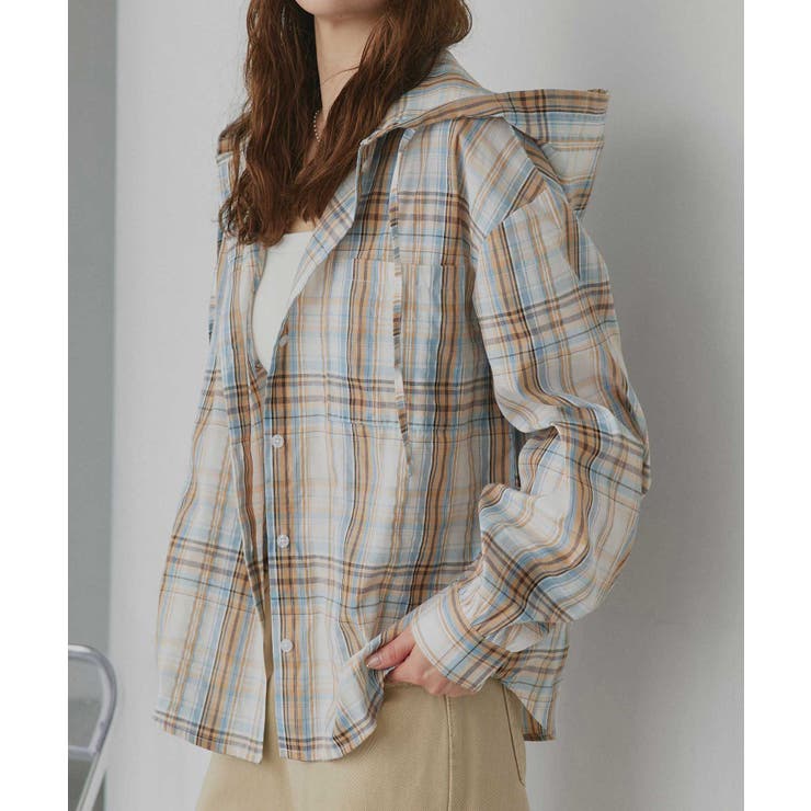 オフホワイト | 【2026SS新作】フード付きオーバーサイズチェックシャツ | ad thie