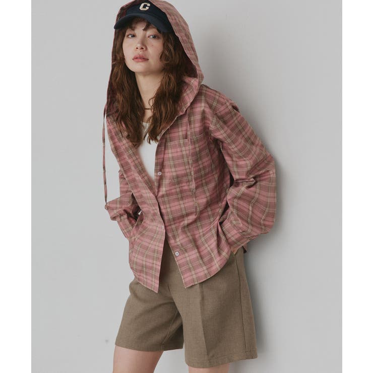 ピンク | 【2026SS新作】フード付きオーバーサイズチェックシャツ | ad thie