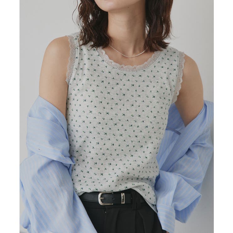 オートミール×花柄 | 【2026SS新作】アソート クルーネックレースタンクトップ | ad thie