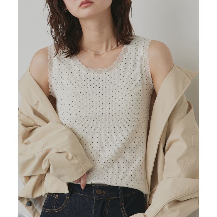 アイボリー×ドット柄 | 【2026SS新作】アソート クルーネックレースタンクトップ | ad thie