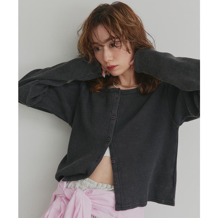 ブラック×スノーウォッシュ | 【2026SS新作】ワッフルコンパクトカーディガン | ad thie