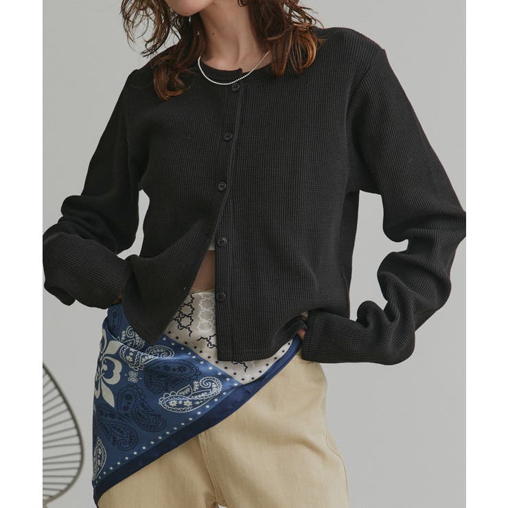 ブラック | 【2026SS新作】ワッフルコンパクトカーディガン | ad thie