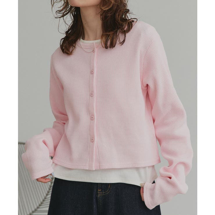 ピンク | 【2026SS新作】ワッフルコンパクトカーディガン | ad thie