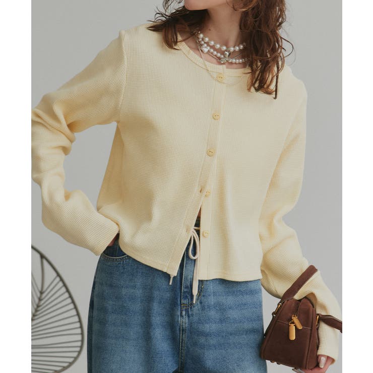 イエロー | 【2026SS新作】ワッフルコンパクトカーディガン | ad thie