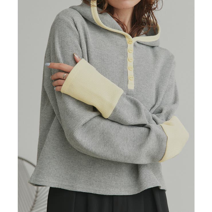 【2026SS新作】バイカラーワッフルパーカー | ad thie | 詳細画像10 