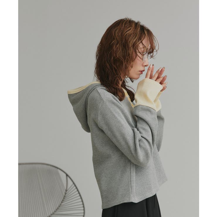 【2026SS新作】バイカラーワッフルパーカー | ad thie | 詳細画像13 