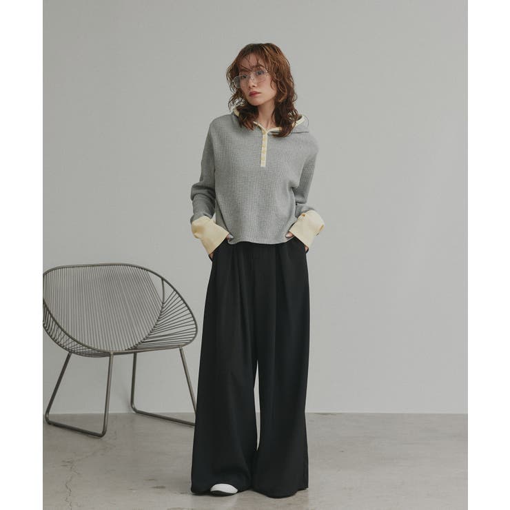 【2026SS新作】バイカラーワッフルパーカー | ad thie | 詳細画像7 