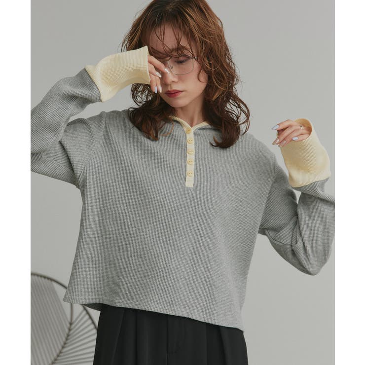 【2026SS新作】バイカラーワッフルパーカー | ad thie | 詳細画像9 