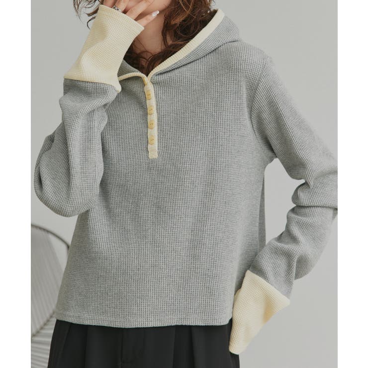 ライトグレー×イエロー | 【2026SS新作】バイカラーワッフルパーカー | ad thie