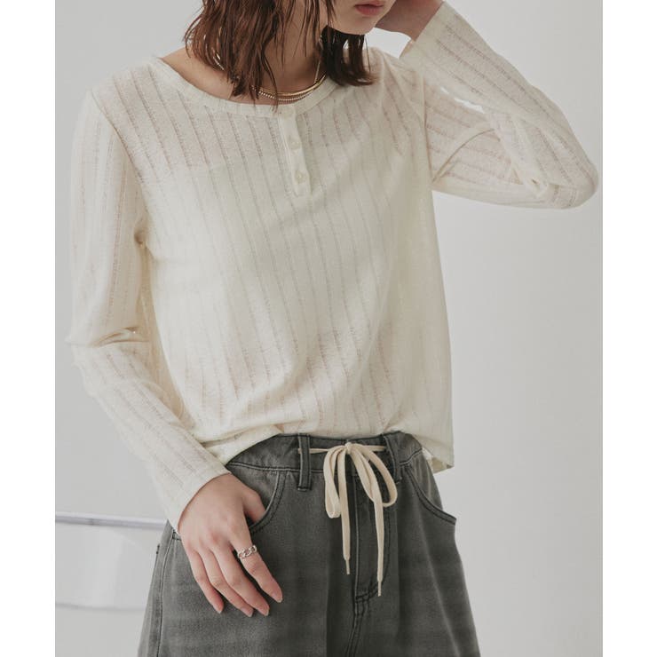 アイボリー | 【2026SS新作】シアーリブヘンリーネックトップス | ad thie