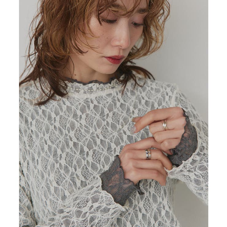 オフホワイト×グレー | 【2026SS新作】リバーシブルプチハイネックレーストップス | ad thie