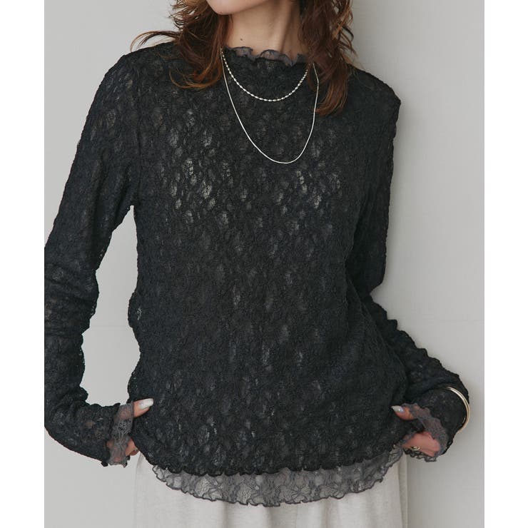 ブラック×グレー | 【2026SS新作】リバーシブルプチハイネックレーストップス | ad thie