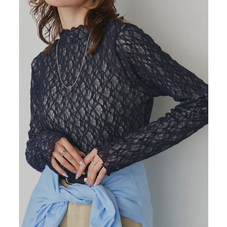 オフホワイト×ネイビー | 【2026SS新作】リバーシブルプチハイネックレーストップス | ad thie