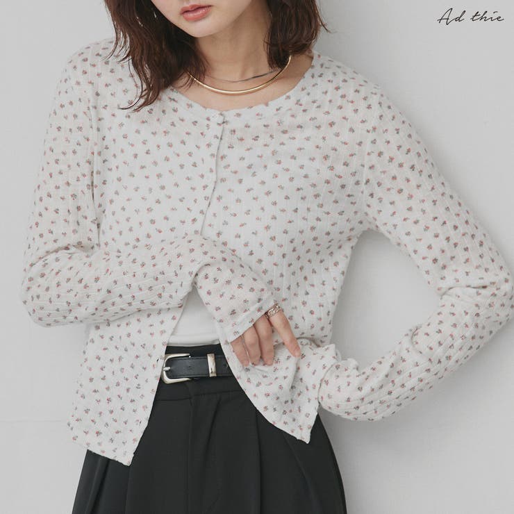 【2026SS新作】小花柄透かし編みニットカーディガン リブキャミソールセット | ad thie | 詳細画像1 