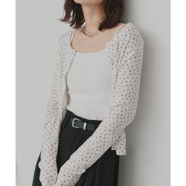 【2026SS新作】小花柄透かし編みニットカーディガン リブキャミソールセット | ad thie | 詳細画像13 