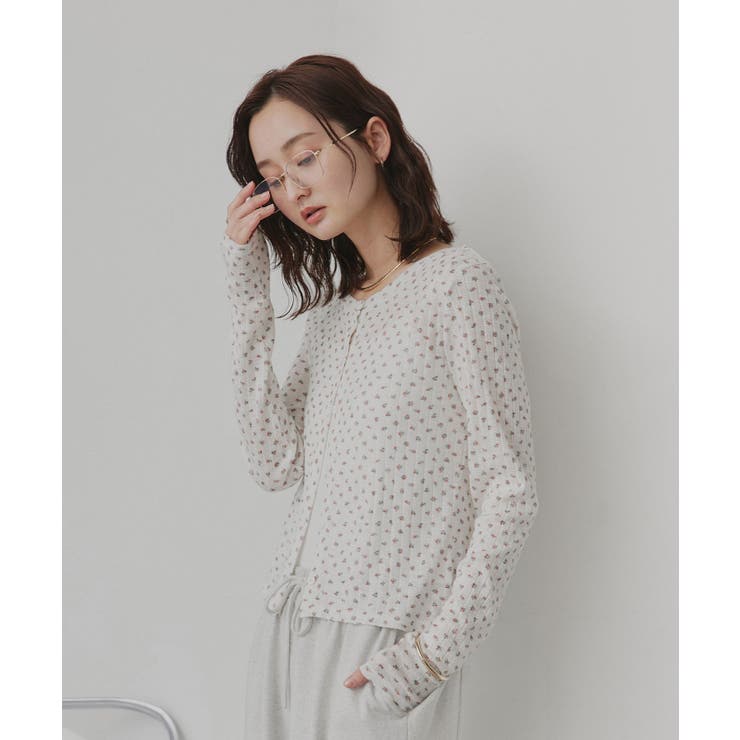 【2026SS新作】小花柄透かし編みニットカーディガン リブキャミソールセット | ad thie | 詳細画像16 