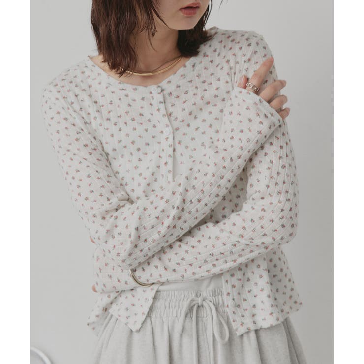 【2026SS新作】小花柄透かし編みニットカーディガン リブキャミソールセット | ad thie | 詳細画像17 