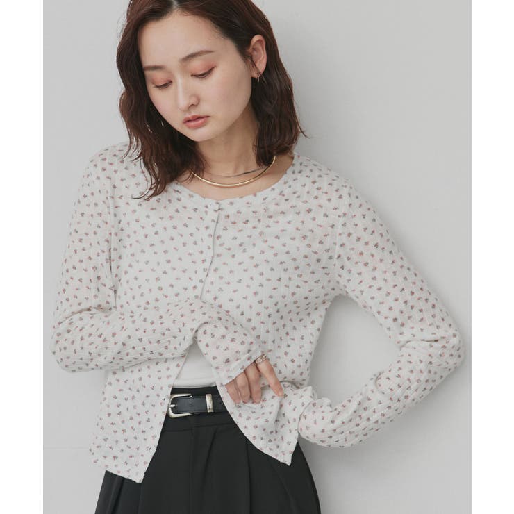 【2026SS新作】小花柄透かし編みニットカーディガン リブキャミソールセット | ad thie | 詳細画像5 