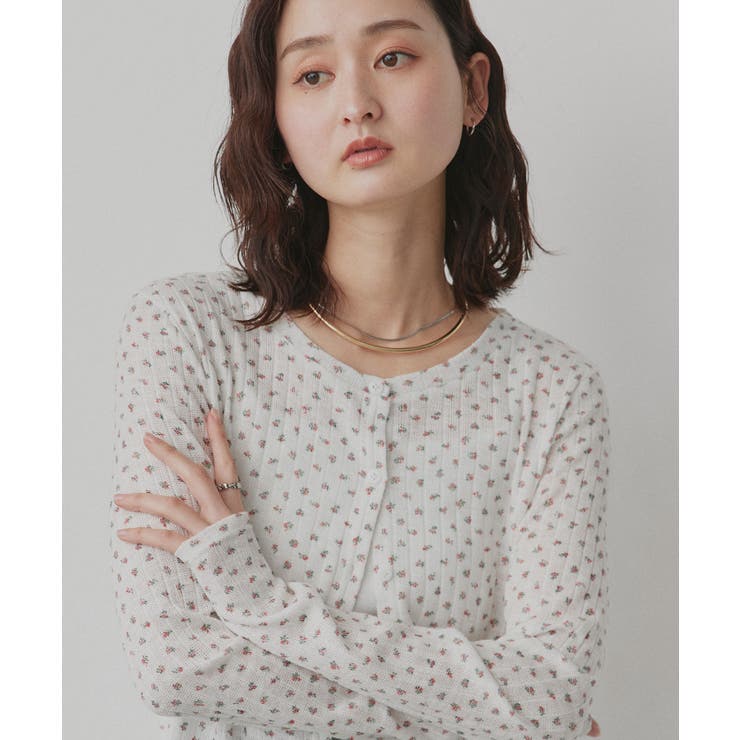 【2026SS新作】小花柄透かし編みニットカーディガン リブキャミソールセット | ad thie | 詳細画像9 