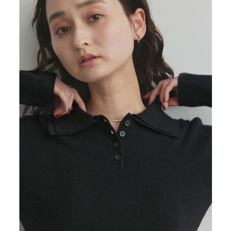 【2026SS新作】ダブルカラーポロニットトップス | ad thie | 詳細画像10 