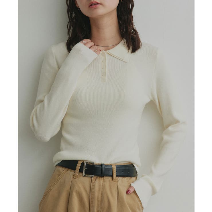 【2026SS新作】ダブルカラーポロニットトップス | ad thie | 詳細画像14 