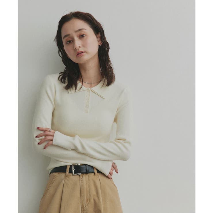 【2026SS新作】ダブルカラーポロニットトップス | ad thie | 詳細画像16 