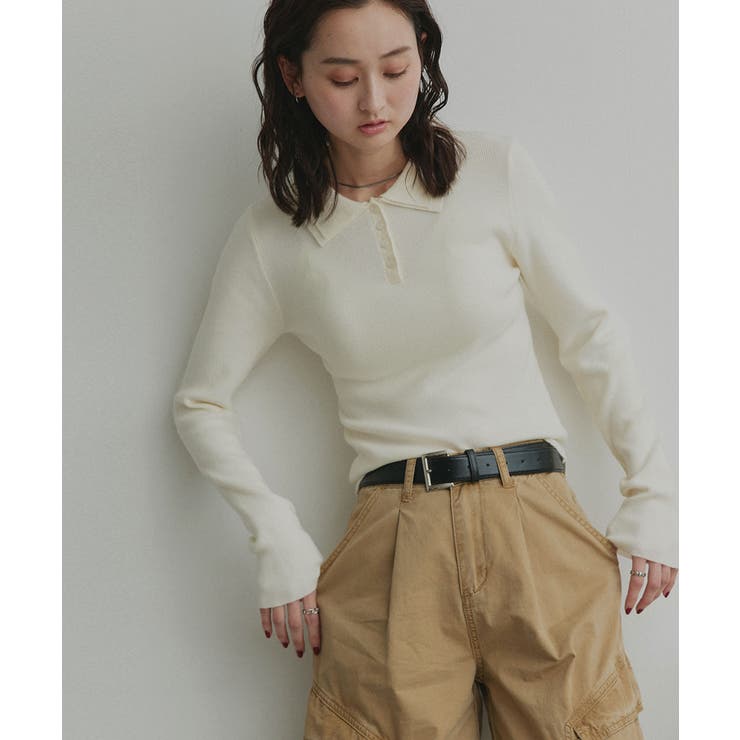 【2026SS新作】ダブルカラーポロニットトップス | ad thie | 詳細画像17 