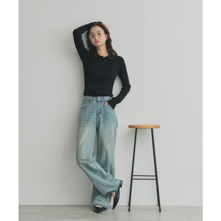 【2026SS新作】ダブルカラーポロニットトップス | ad thie | 詳細画像2 