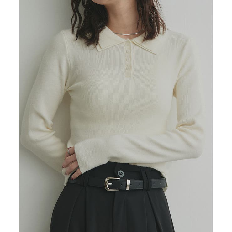 【2026SS新作】ダブルカラーポロニットトップス | ad thie | 詳細画像21 