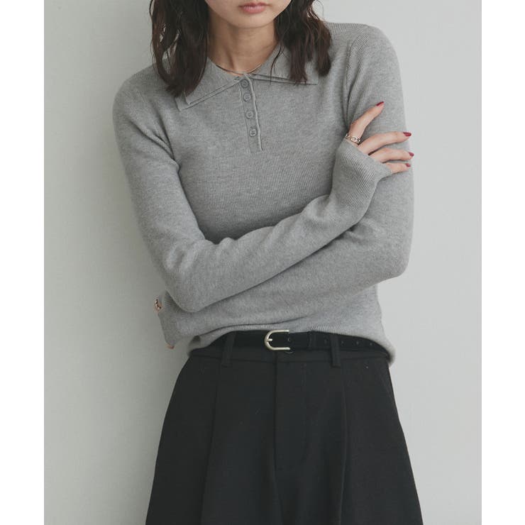 【2026SS新作】ダブルカラーポロニットトップス | ad thie | 詳細画像34 