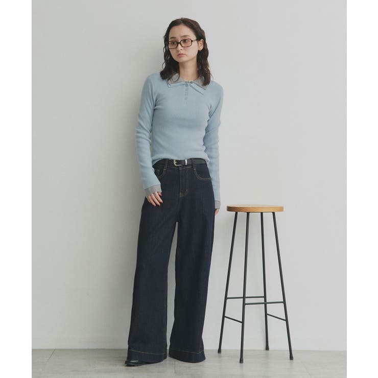 【2026SS新作】ダブルカラーポロニットトップス | ad thie | 詳細画像37 