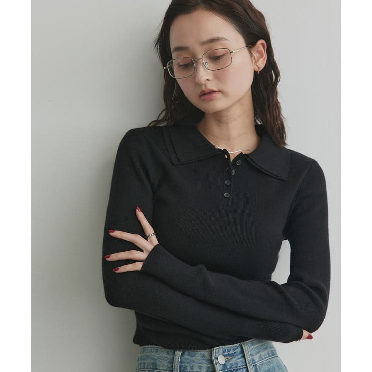 【2026SS新作】ダブルカラーポロニットトップス | ad thie | 詳細画像4 