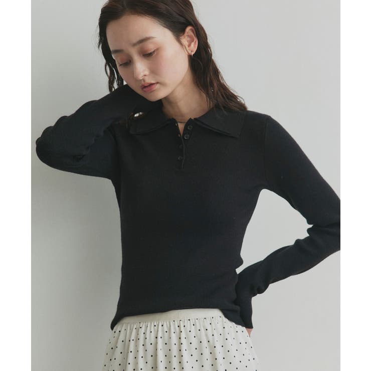 【2026SS新作】ダブルカラーポロニットトップス | ad thie | 詳細画像9 