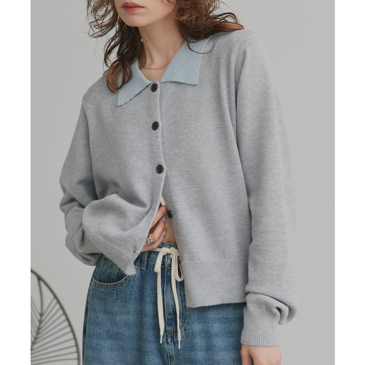 【2026SS新作】バイカラーポロニットカーディガン | ad thie | 詳細画像4 