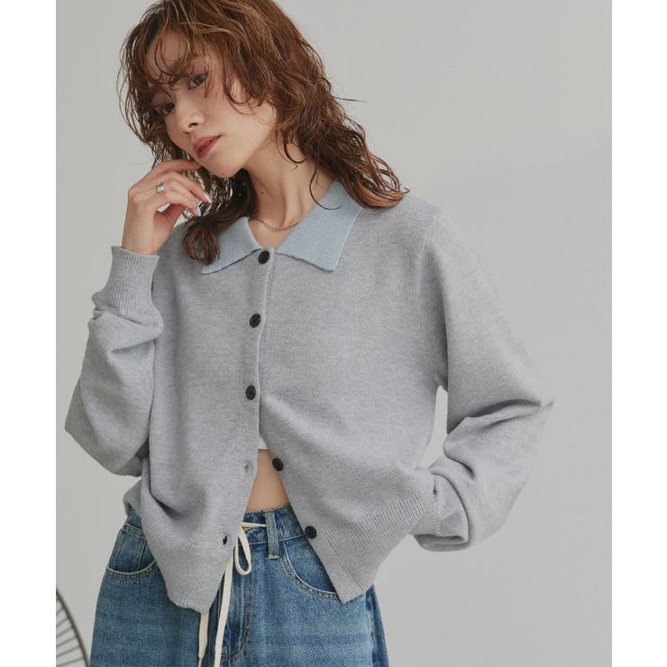 【2026SS新作】バイカラーポロニットカーディガン | ad thie | 詳細画像5 