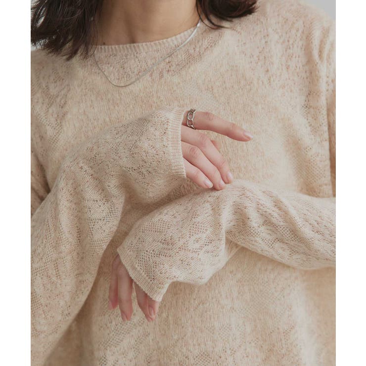 【2026SS新作】透かし柄編みラメニットトップス | ad thie | 詳細画像12 