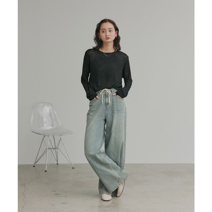 【2026SS新作】透かし柄編みラメニットトップス | ad thie | 詳細画像2 