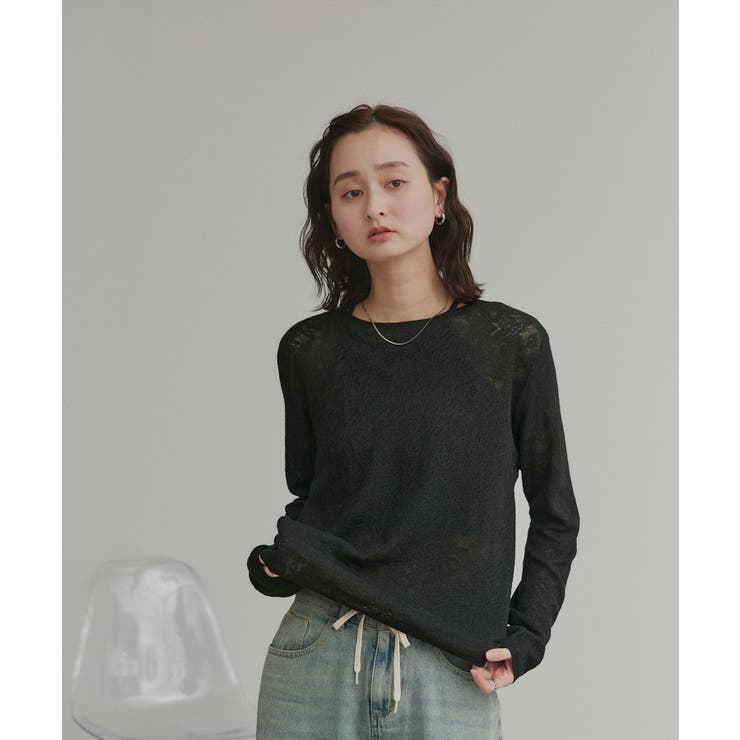 【2026SS新作】透かし柄編みラメニットトップス | ad thie | 詳細画像4 