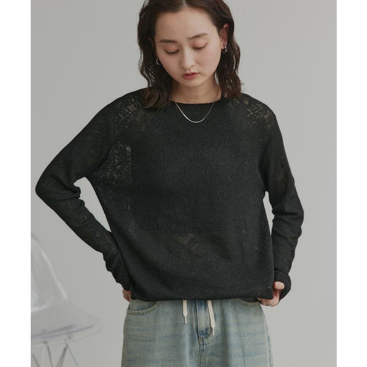 【2026SS新作】透かし柄編みラメニットトップス | ad thie | 詳細画像5 