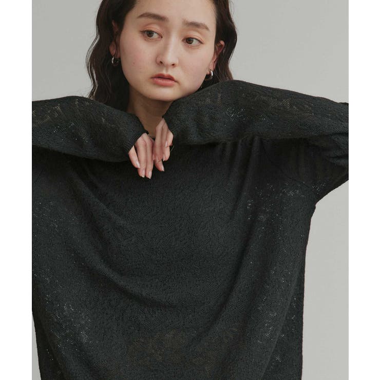 【2026SS新作】透かし柄編みラメニットトップス | ad thie | 詳細画像6 