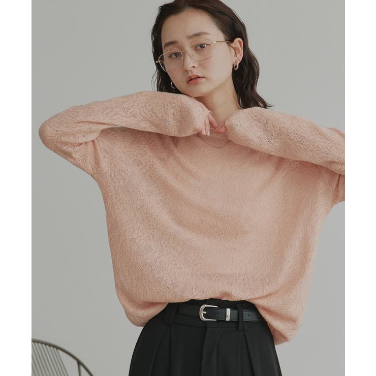 ピンク | 【2026SS新作】透かし柄編みラメニットトップス | ad thie