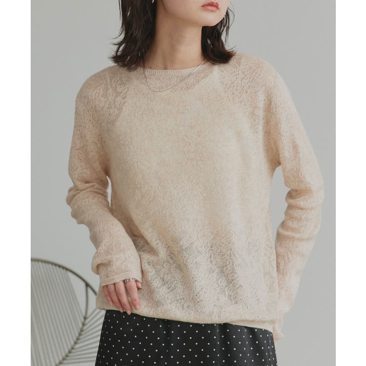 ベージュ | 【2026SS新作】透かし柄編みラメニットトップス | ad thie