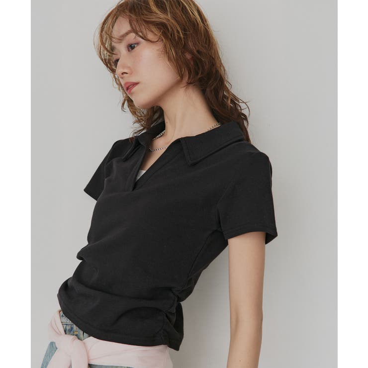 ブラック | 【2026SS新作】サイドギャザー フライスコンパクトスキッパーTシャツ | ad thie