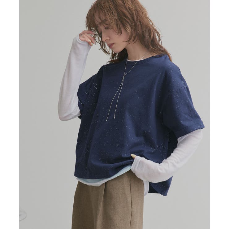 ネイビー×ラメ | 【2026SS新作】ロールアップスリーブTシャツ | ad thie