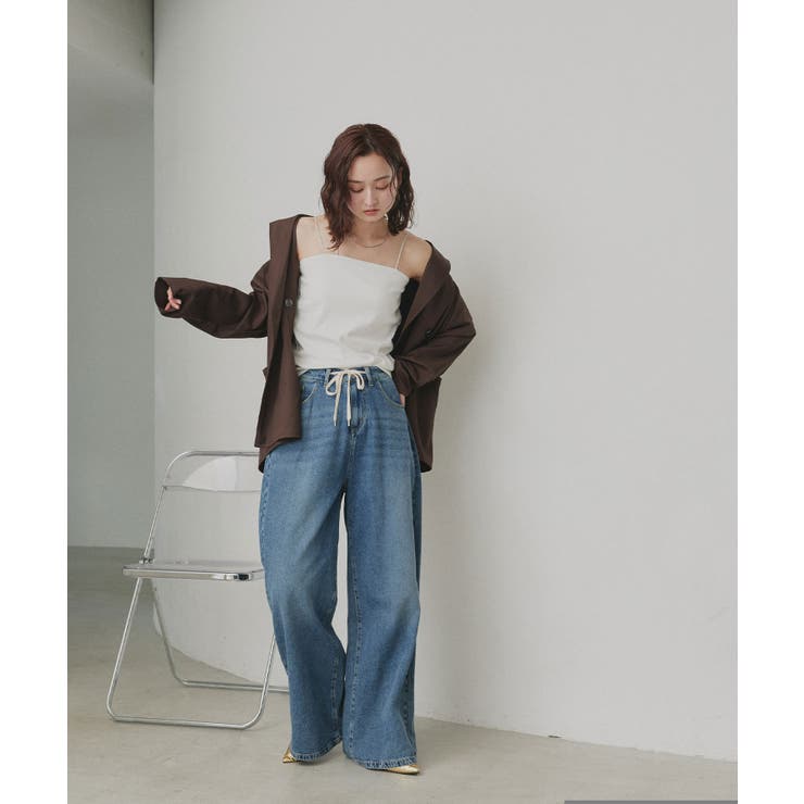 【2026SS新作】CICA配合 アシメストラップ カップ付きリブキャミソール | ad thie | 詳細画像3 